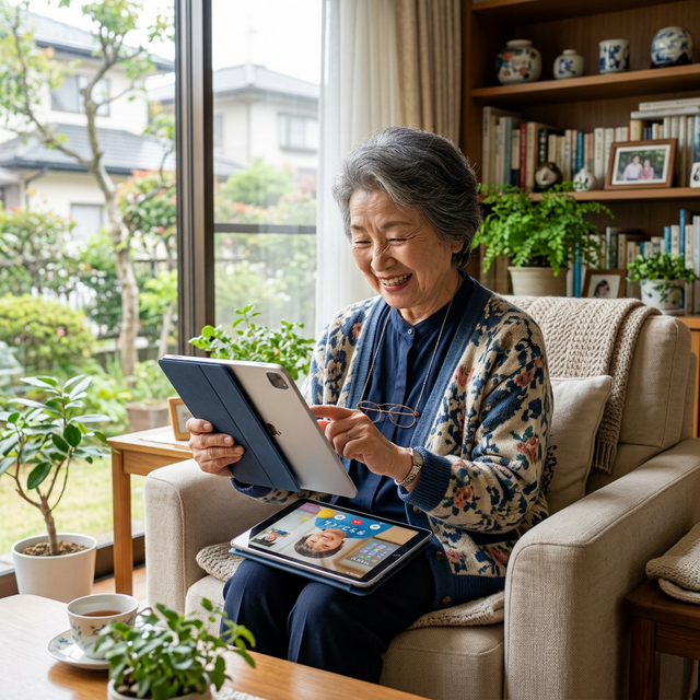 自分のペースでタブレットを楽しむ様子